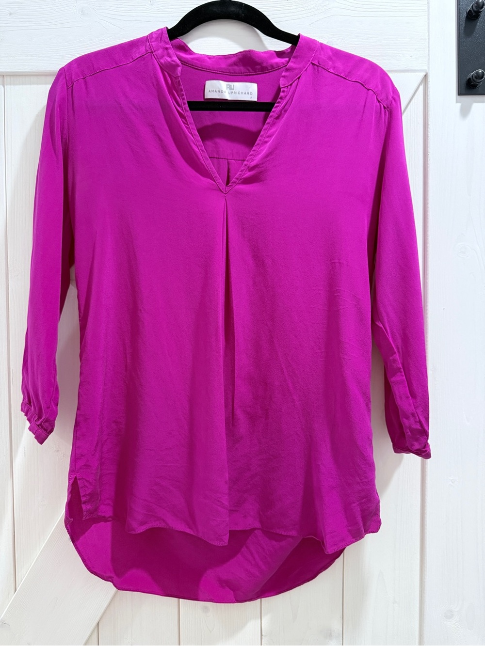 Amanda Uprichard Bright Fuchsia 100% Silk Blouse